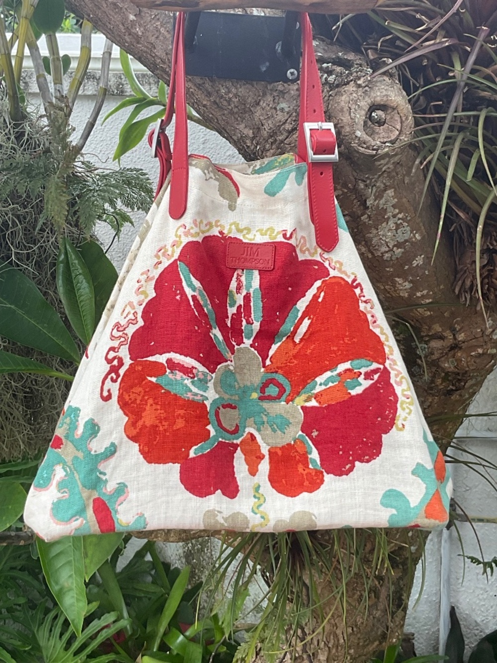 Jim Thompson Lovely Red Floral Hobo Tote Bag